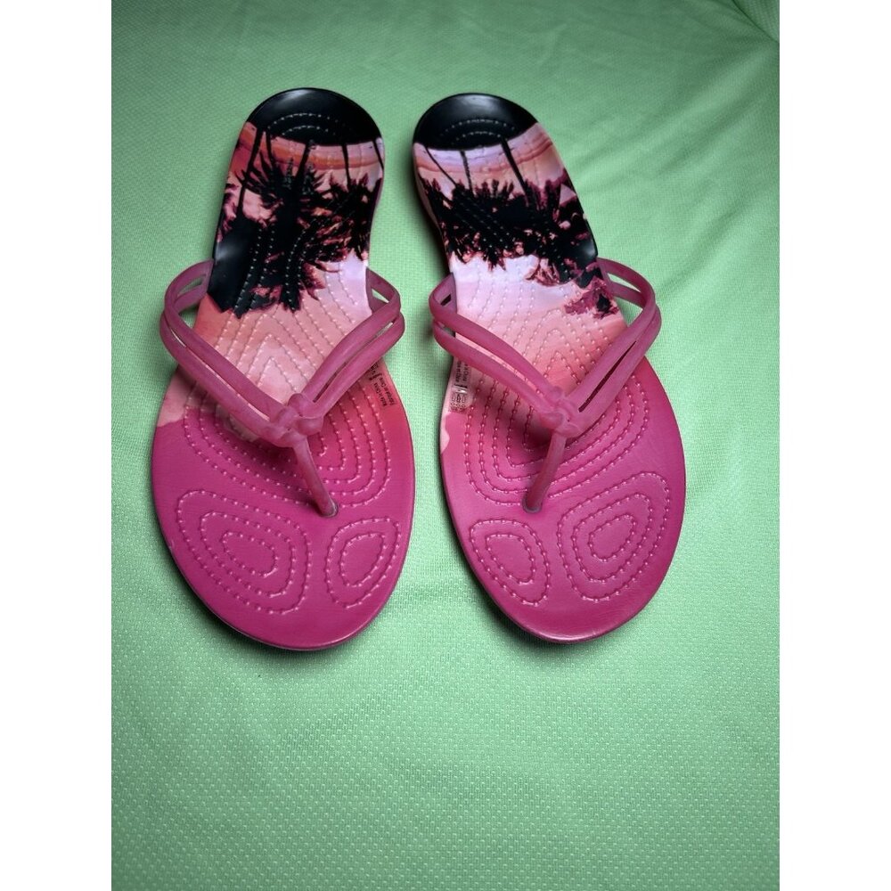 Crocs Isabella Flip Flop Jelly Sandals Palm Tree Women's 7 Pink Thongs Comfort